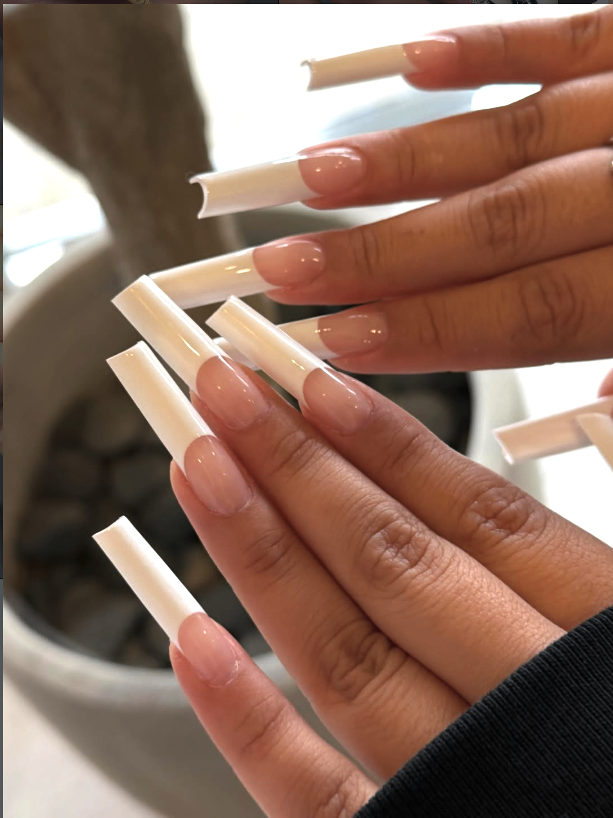 Long luxe nude french tip nails
